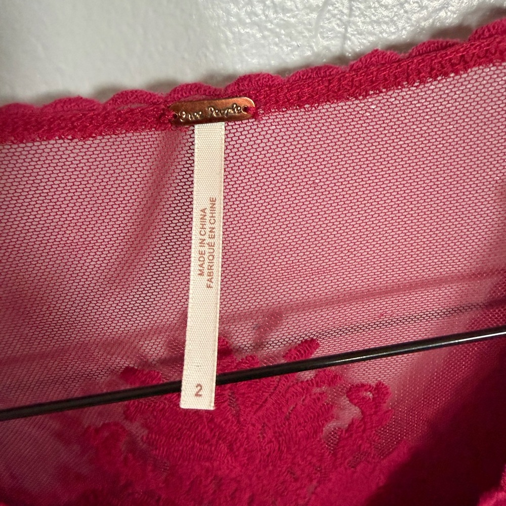 Free People Sleeveless Lace Mini Dress in Deep Rose 2 - Picture 7 of 8
